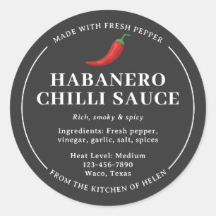 Grey Homemade Habanero Chili Sauce Jar Label