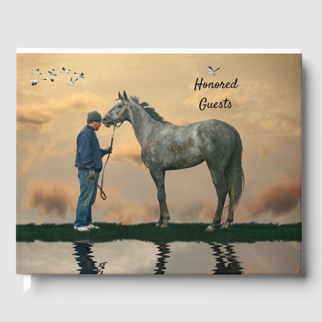 Grey Horse And Groom OTTB Guest Book (Front)