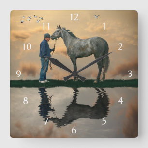 Grey Horse And Groom OTTB Wall Clock