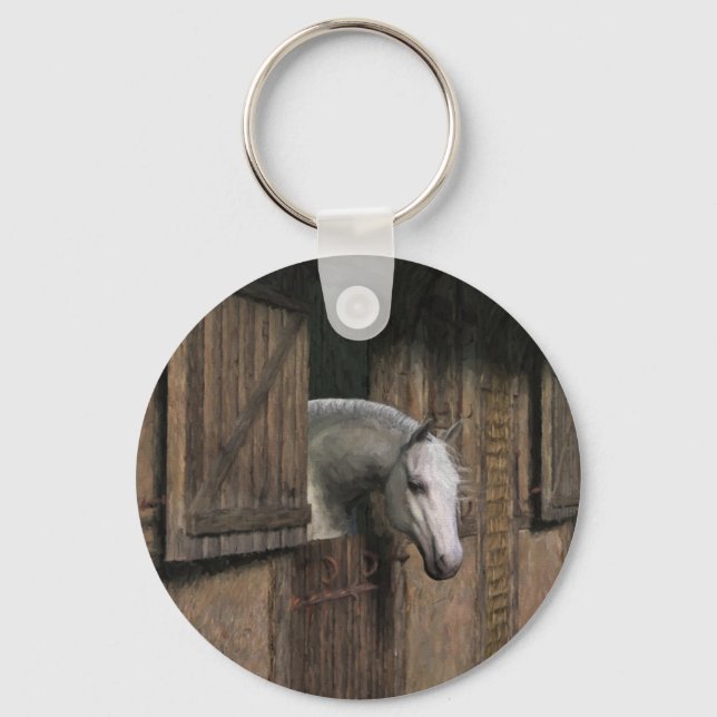 Grey Horse at the Stable Door Keychain (Front)