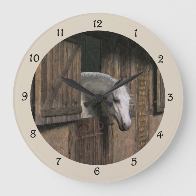 Grey Horse at the Stable Door Wall Clock (Front)