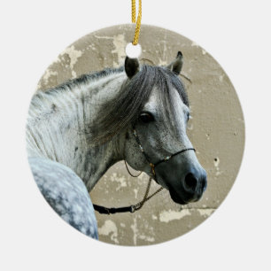Grey Horse Head Ceramic Ornament