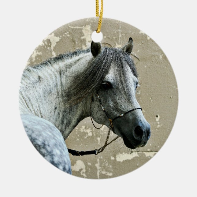 Grey Horse Head Ceramic Ornament (Front)