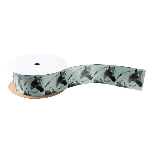 Grey Horse Head Satin Ribbon (Spool)