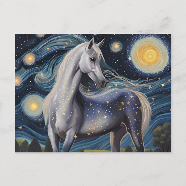Grey Horse in a Starry Night Postcard (Front)
