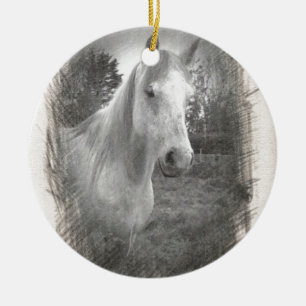 Grey Horse picture Ceramic Ornament