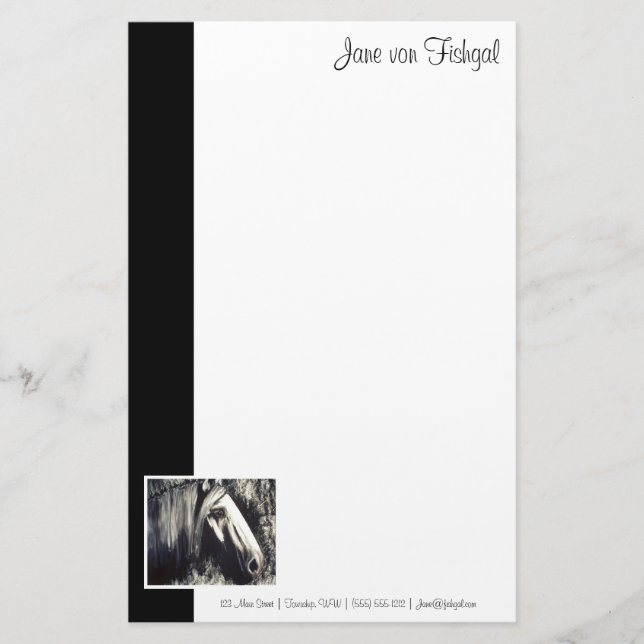 Grey Horse with Black Border Stationery (Front)