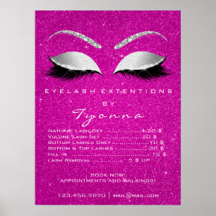 Grey Hot Pink Gold Makeup Artist Lashes Price List Poster