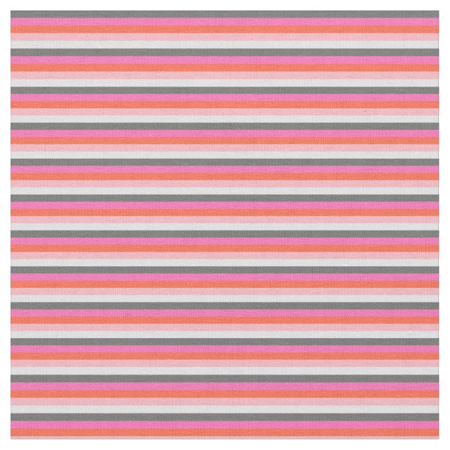 Grey, Hot Pink, Red, Light Pink & Lavender Stripes Fabric (Close Up)