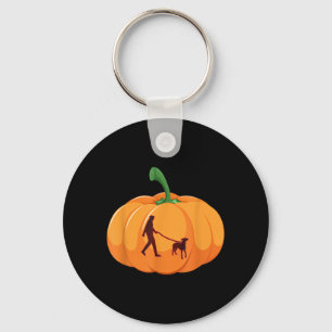 Grey Hound Walking Halloween Dog Pumpkin Keychain