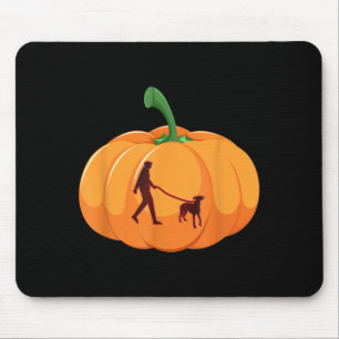 Grey Hound Walking Halloween Dog Pumpkin Mouse Pad