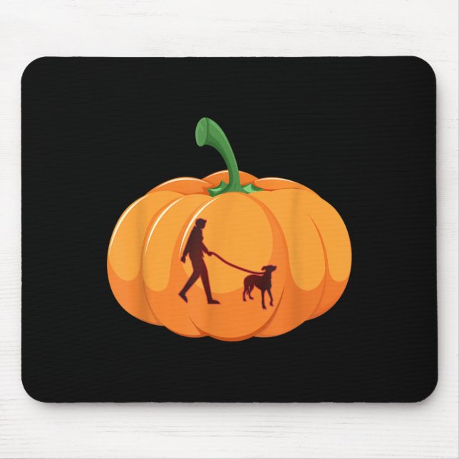 Grey Hound Walking Halloween Dog Pumpkin Mouse Pad (Front)