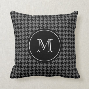 Grey houndstooth pattern monogram throw pillow