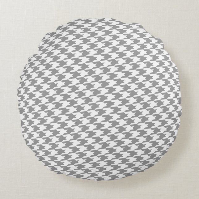 Grey Houndstooth Pattern Round Pillow (Front)