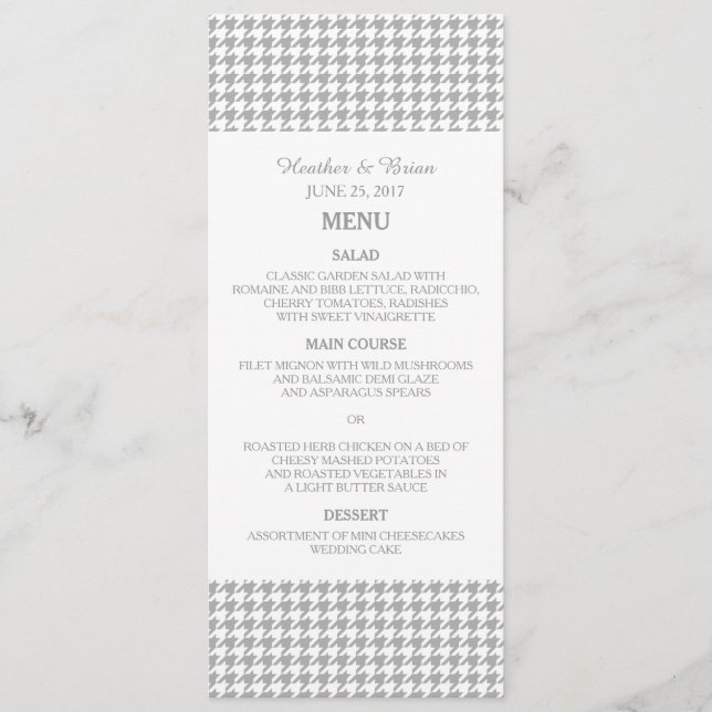 Grey Houndstooth Wedding Menu (Front)