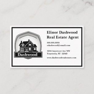 Grey House and Shield Logo Real Estate Agent Business Card