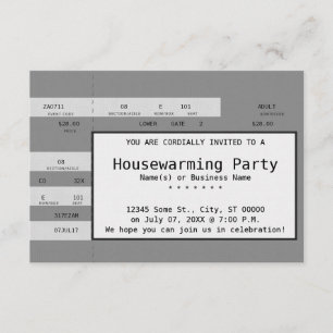 grey housewarming concert ticket invitation