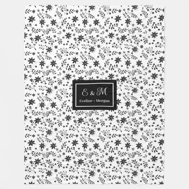 Grey Hues Floral Blanket Modern Custom Name Style (Front)