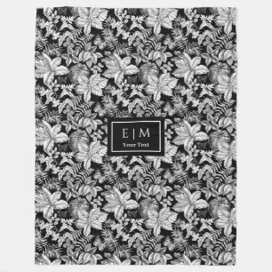 Grey hues floral blanket with custom name monogram