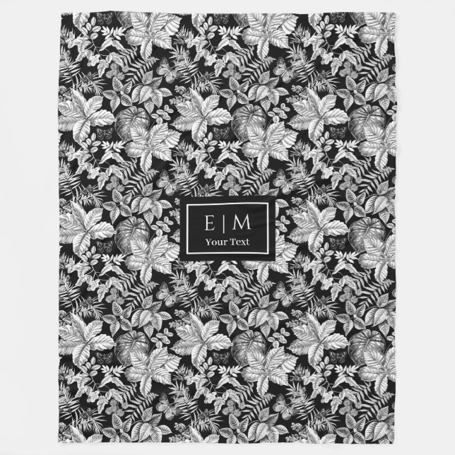Grey hues floral blanket with custom name monogram (Front)