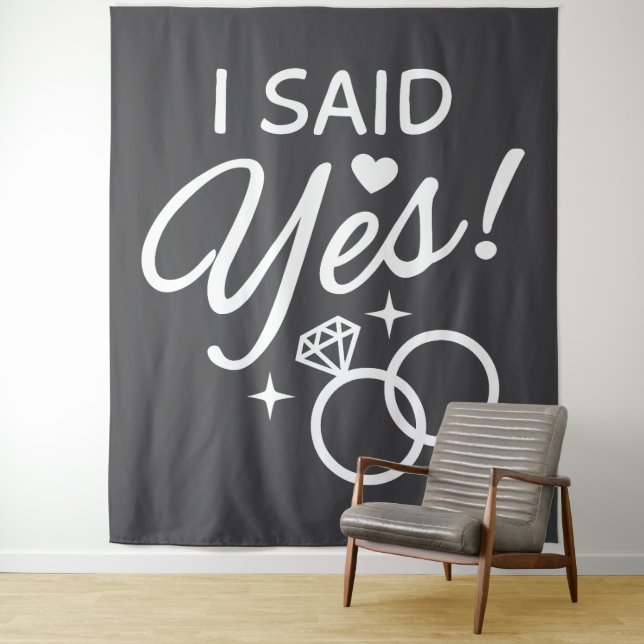 Grey I Said Yes Engagement Party Tapestry (In Situ)