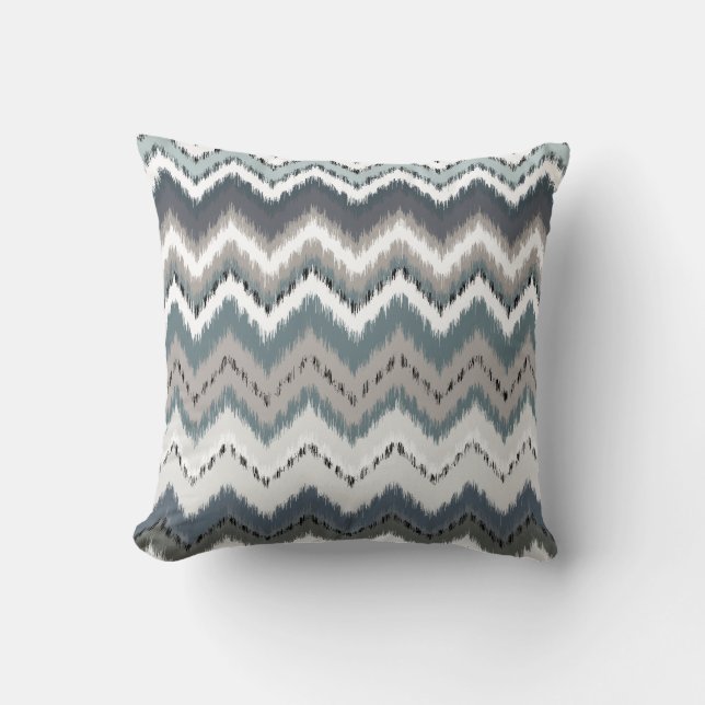 Grey Ikat Chevron Throw Pillow (Front)