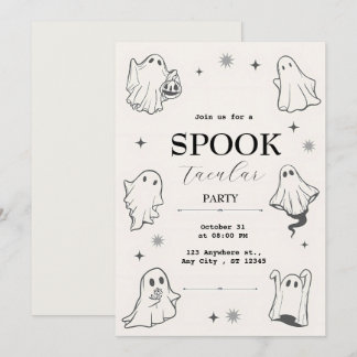 Grey Illustrative Ghost Halloween Party Invitation
