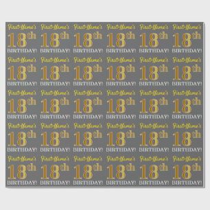 Grey, Imitation Gold Look "18th BIRTHDAY" Wrapping Paper