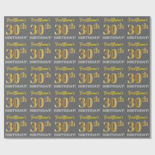 Grey, Imitation Gold Look "30th BIRTHDAY" Wrapping Paper