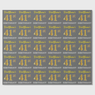 Grey, Imitation Gold Look "41st BIRTHDAY" Wrapping Paper