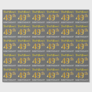 Grey, Imitation Gold Look "49th BIRTHDAY" Wrapping Paper