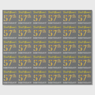 Grey, Imitation Gold Look "57th BIRTHDAY" Wrapping Paper