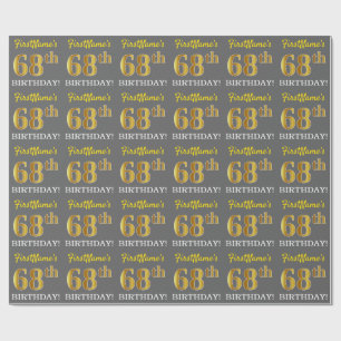 Grey, Imitation Gold Look "68th BIRTHDAY" Wrapping Paper