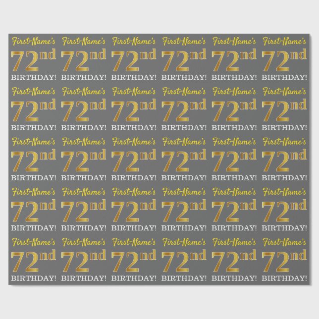 Grey, Imitation Gold Look "72nd BIRTHDAY" Wrapping Paper (Flat)