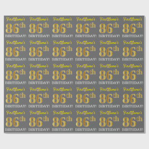 Grey, Imitation Gold Look "86th BIRTHDAY" Wrapping Paper