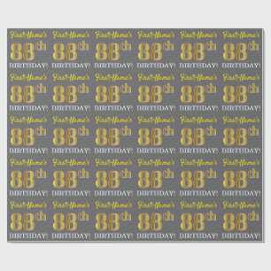 Grey, Imitation Gold Look "88th BIRTHDAY" Wrapping Paper