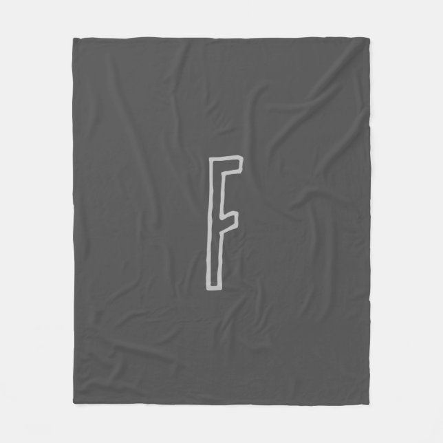 Grey Initial Letter Monogrammed Plain Fleece Blanket (Front)