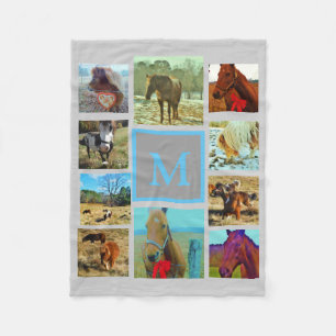 Grey Instagram collage your photos custom monogram Fleece Blanket