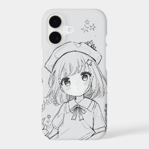 Grey iPhone 17 Case with Cute Kawaii Girl Design
