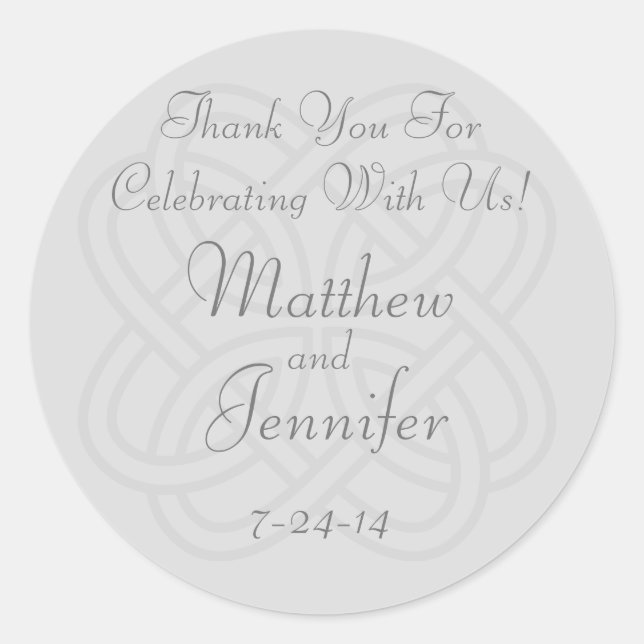 Grey Irish Celtic Knot Custom Wedding Favour Label (Front)