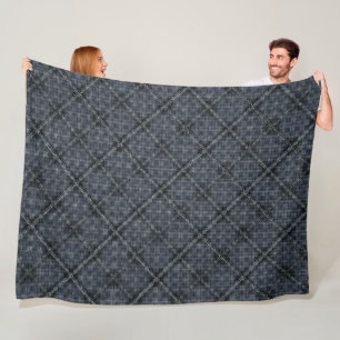 Grey irregular plaid square with pixelated dots fleece blanket