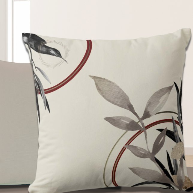Grey Ivory & Burgundy Simple Watercolor Leaves Throw Pillow (Creator Uploaded)