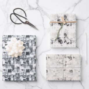 Grey, Ivory & White Abstract Trio Wrapping Paper Sheet