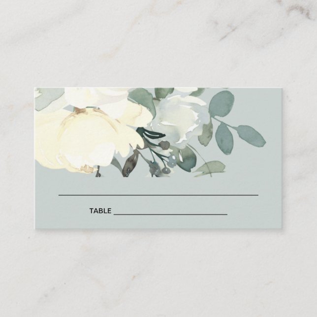 GREY IVORY WHITE FLORAL BRIDAL SHOWER PLACE CARD (Front)