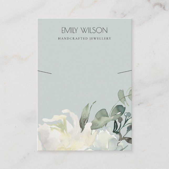 GREY IVORY WHITE FLORAL BUNCH NECKLACE DISPLAY BUSINESS CARD (Front)