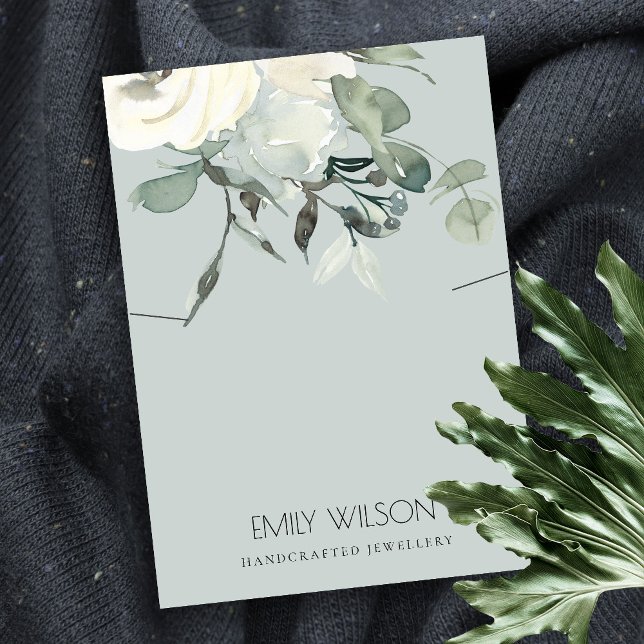GREY IVORY WHITE FLORAL BUNCH NECKLACE DISPLAY BUSINESS CARD (Creator Uploaded)