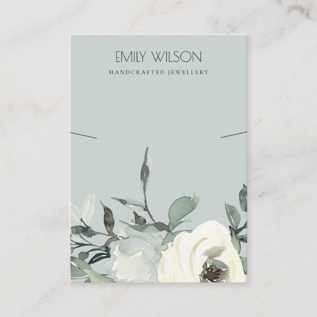 GREY IVORY WHITE FLORAL BUNCH NECKLACE DISPLAY BUSINESS CARD (Front)