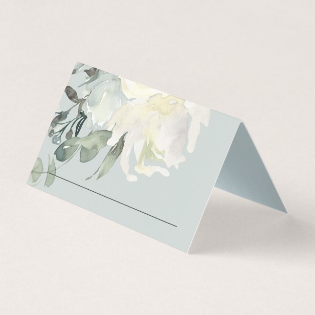 GREY IVORY WHITE FLORAL BUNCH WEDDING PLACE CARDS (Front)