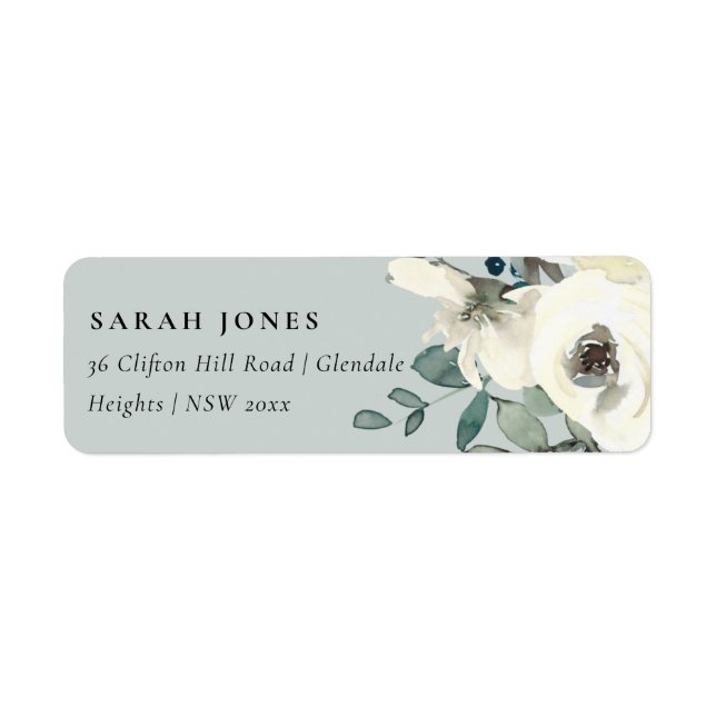 GREY IVORY WHITE FLORAL WATERCOLOR BUNCH ADDRESS (Front)