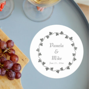 Grey Ivy Wreath Personalized Wedding Round Paper Coaster